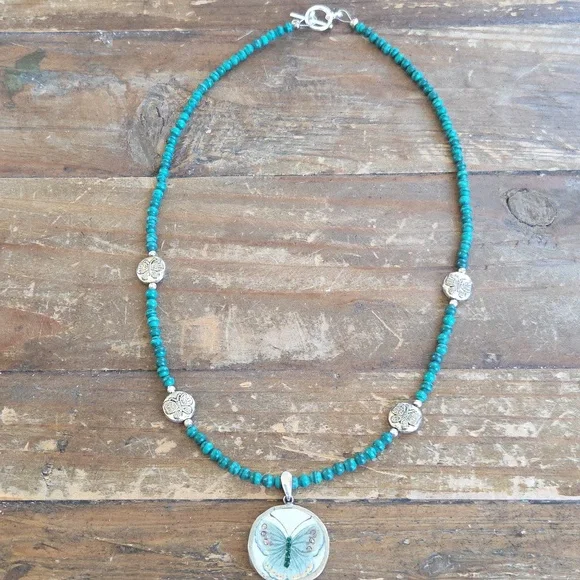 Broken China Butterfly Necklace 20 inches - Picture 2 of 6